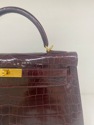 Hermes Kelly 32 - Shiny Alligator Bordeaux GHW 2014