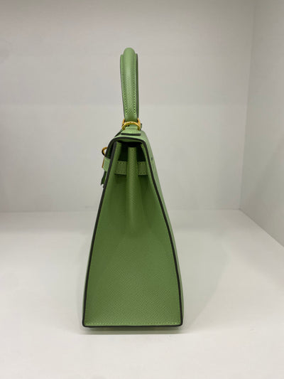 Hermès Kelly 25 Sellier Vert Criquet GHW