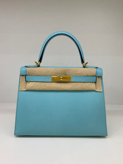 Hermes Kelly 28 Blue Atoll - Y Stamp GHW