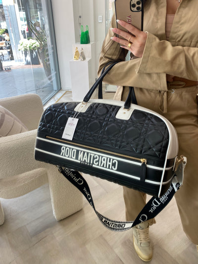 Dior Quilted Bowling Bag Luggage / White & Black