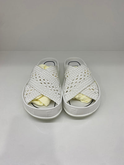Fendi Woven White Slides Size 36