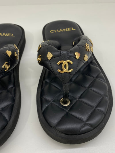 Chanel Black Thongs Size 39