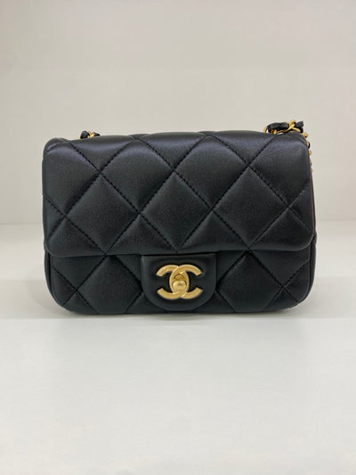 Chanel Mini Square Flap Black GHW Pearl Detail (adjustable chain)