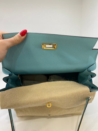 Hermes Kelly 28 Blue Atoll - Y Stamp GHW