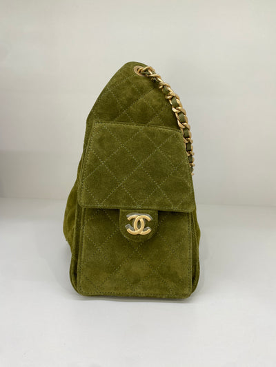 Chanel 25 Bag Small Olive Green Suede GHW