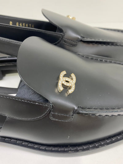 Chanel Diamante Slingback Loafers Black Size 38C