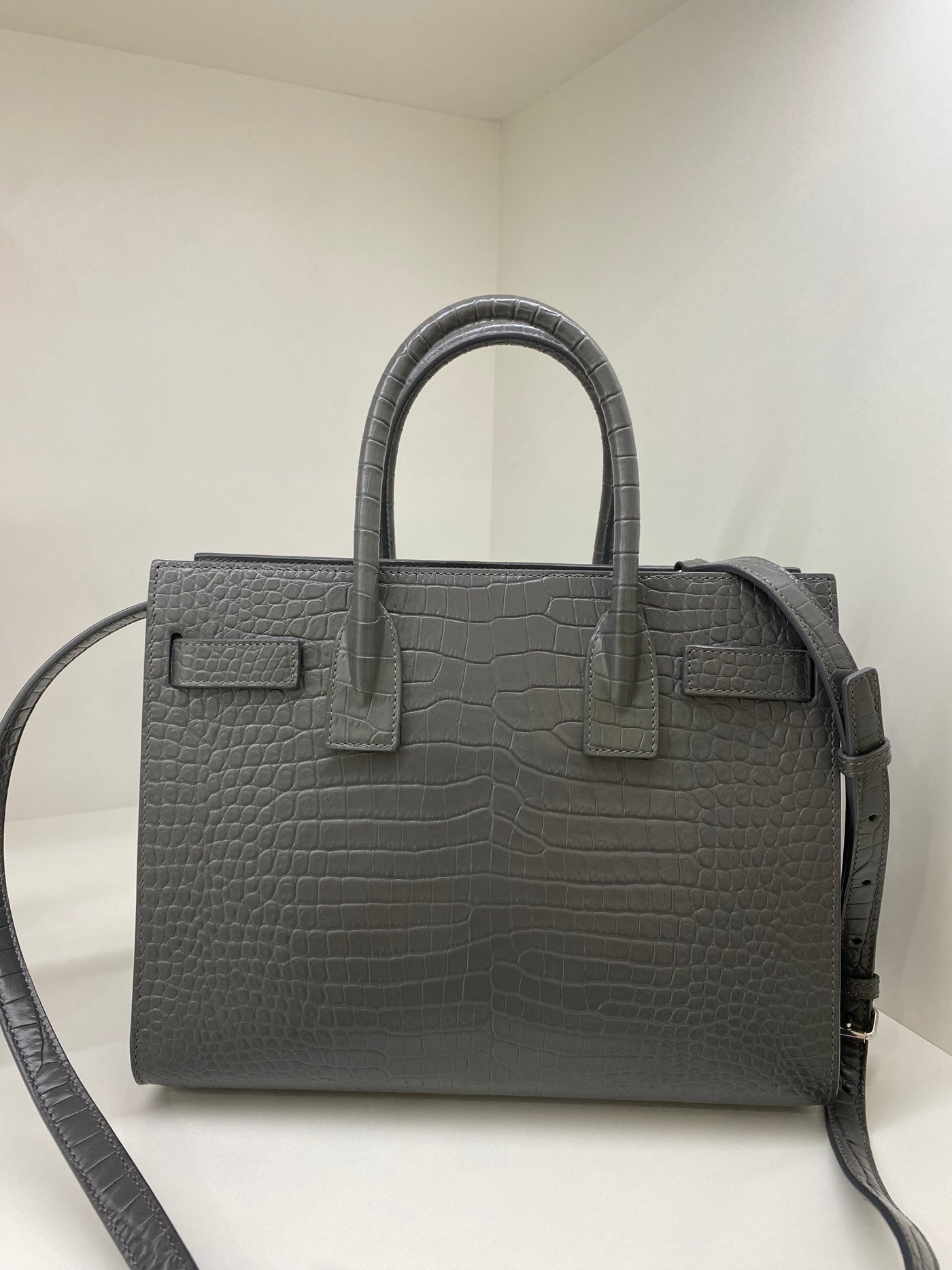 YSL Sac De Jour Small Grey Croc