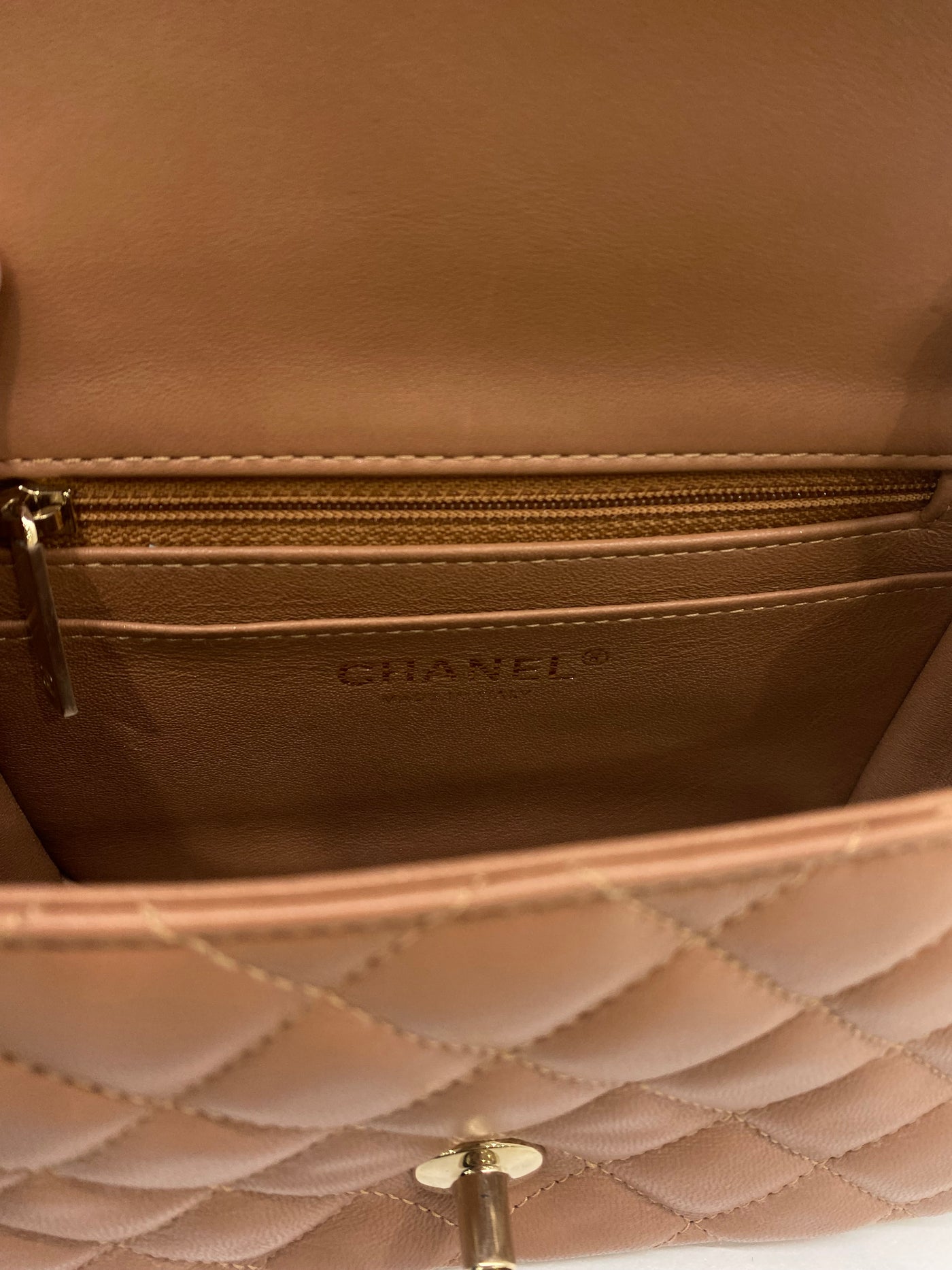 Chanel Mini Square Flap Brown Lambskin GHW