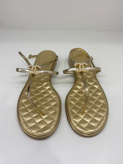Chanel Gold Sandals Pearl Detail Size 40