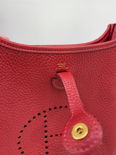 Hermes Mini Evelyne Clemence Rouge Casaque GHW