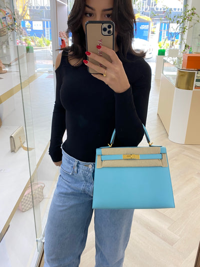 Hermes Kelly 28 Blue Atoll - Y Stamp GHW