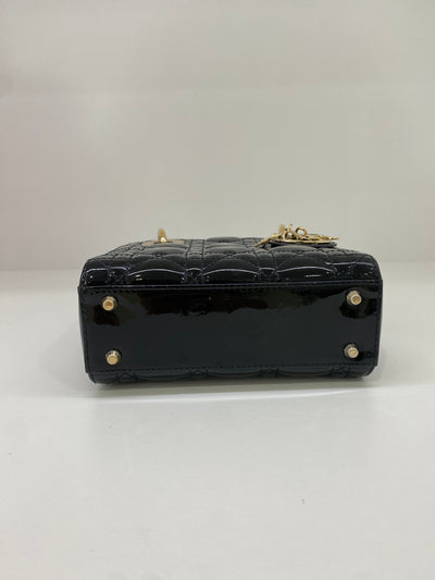 Dior Lady Dior Mini Black Patent GHW
