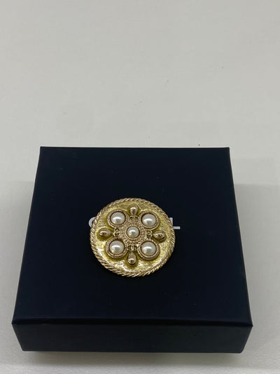 Chanel Pearl & Gold Round Brooch
