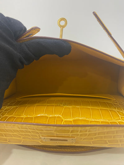 Hermes Kelly Pochette - Amber GHW - Shiny Alligator 2018