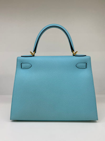 Hermes Kelly 28 Blue Atoll - Y Stamp GHW