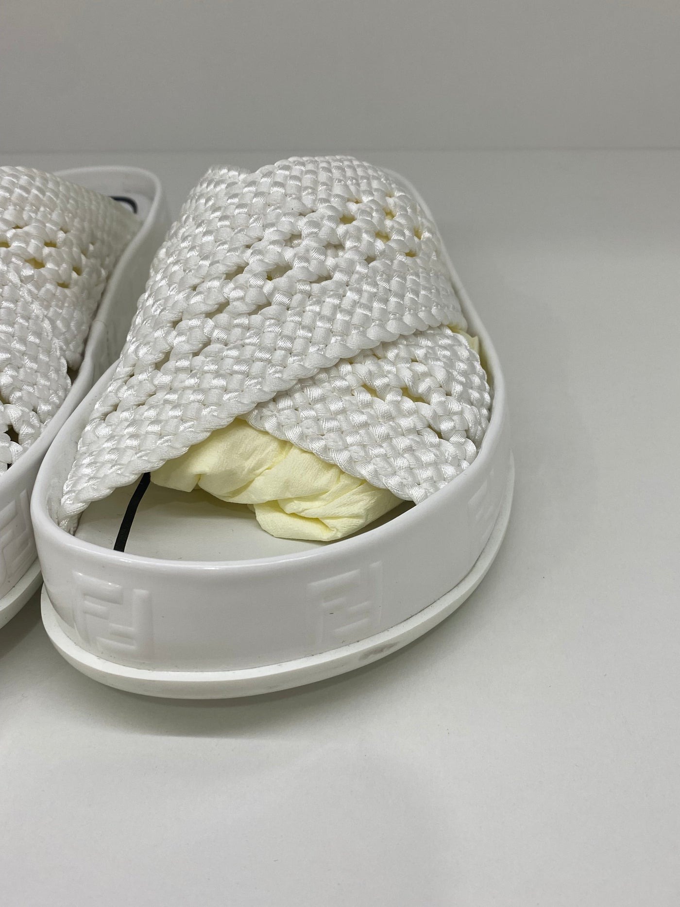 Fendi Woven White Slides Size 36