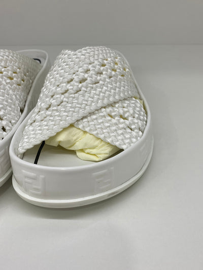 Fendi Woven White Slides Size 36