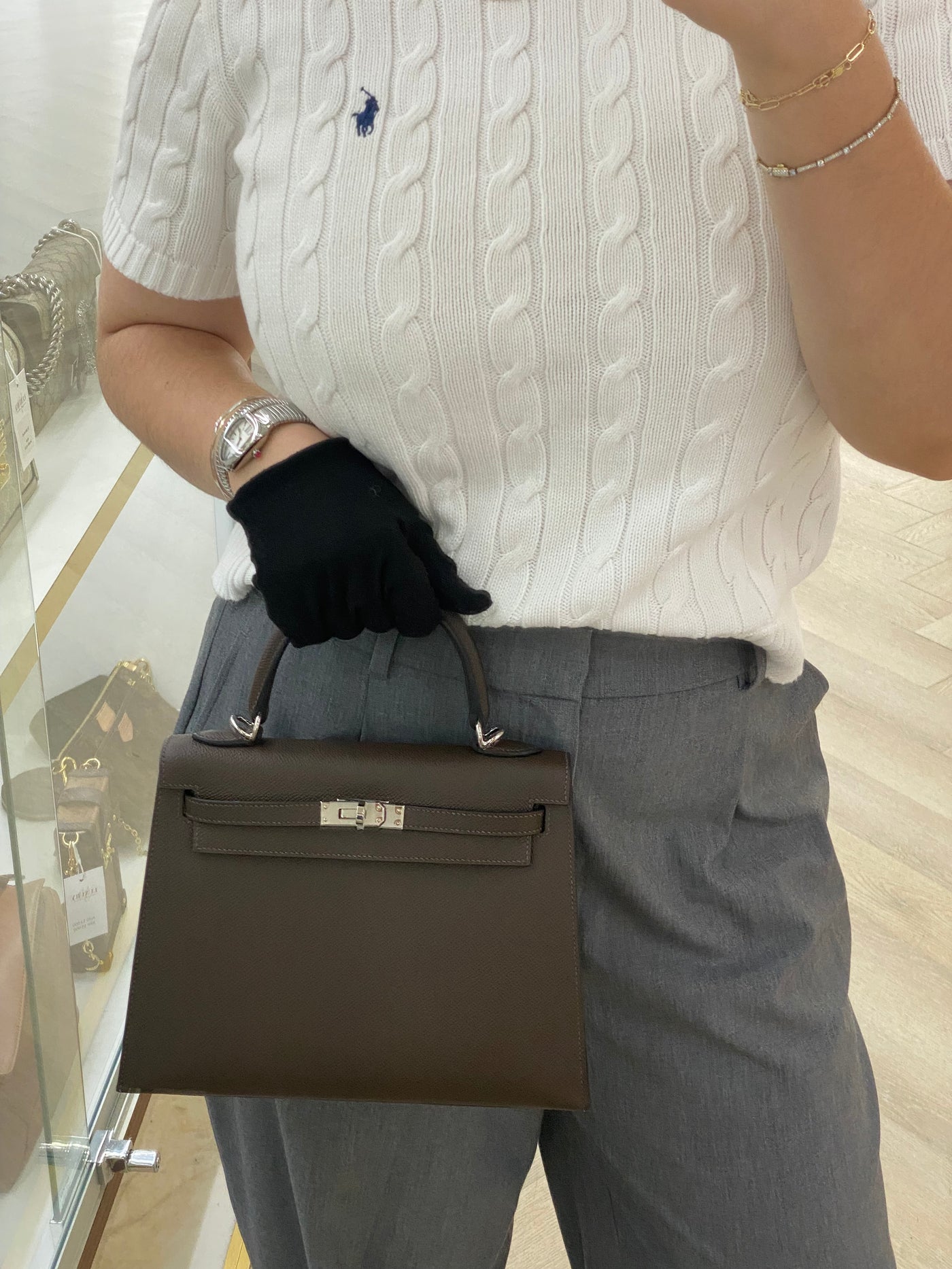 Hermes Kelly 25 Sellier Epsom Ecorce PHW