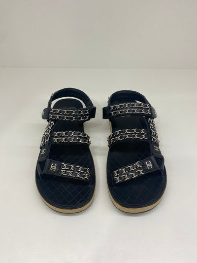 Chanel Chain Black Sandal 38