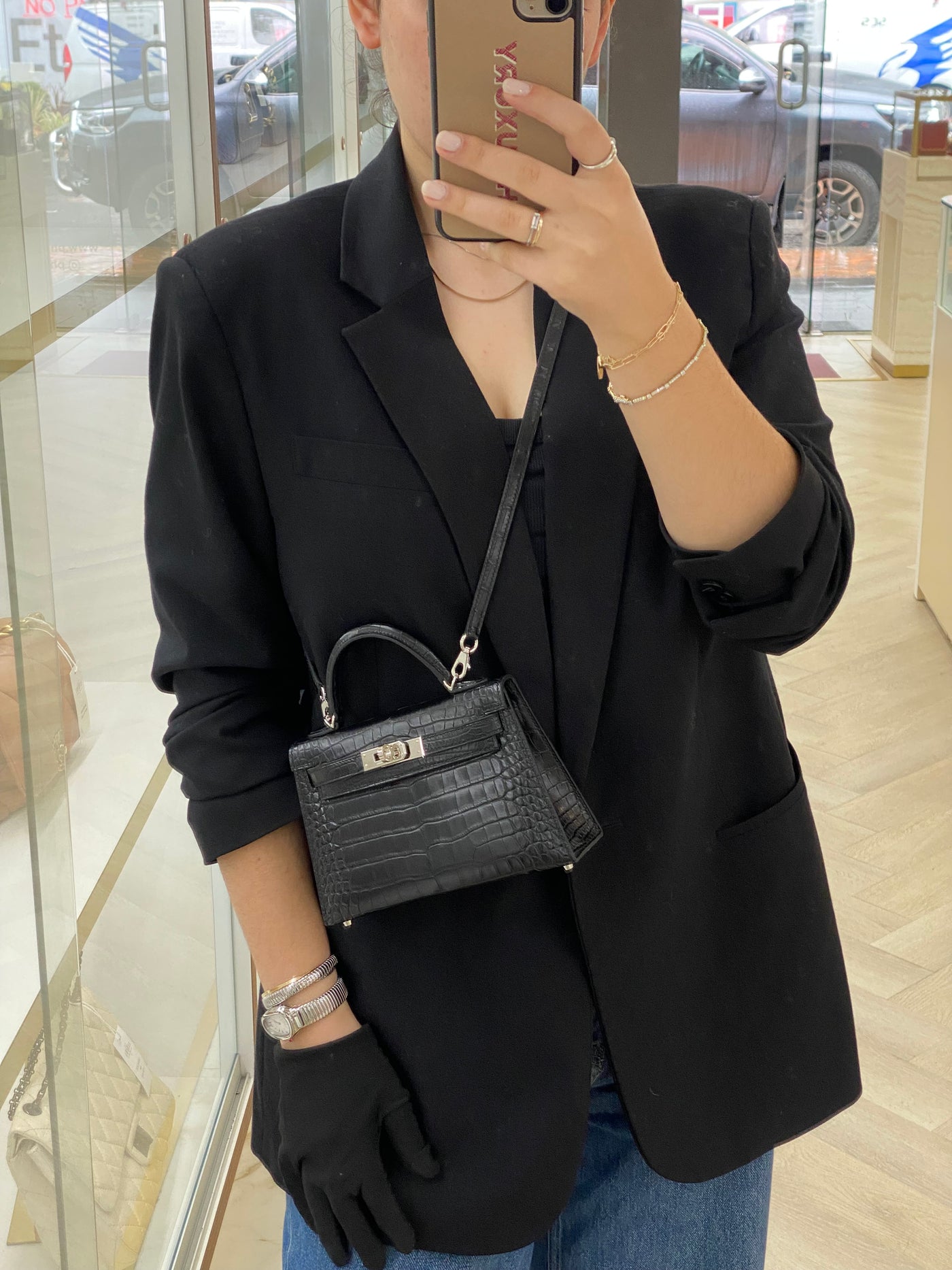 Hermes Mini Kelly Matte Mississippiensis Alligator Noir PHW