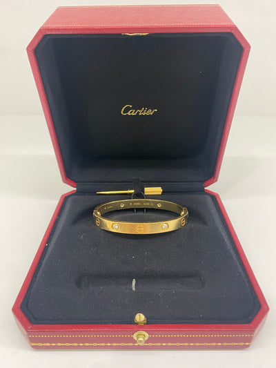 Cartier Love Bracelet Yellow Gold 4 Diamonds Size 16