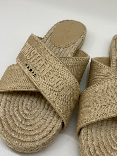 Christian Dior Sand Canvas Slides - Size 38.5