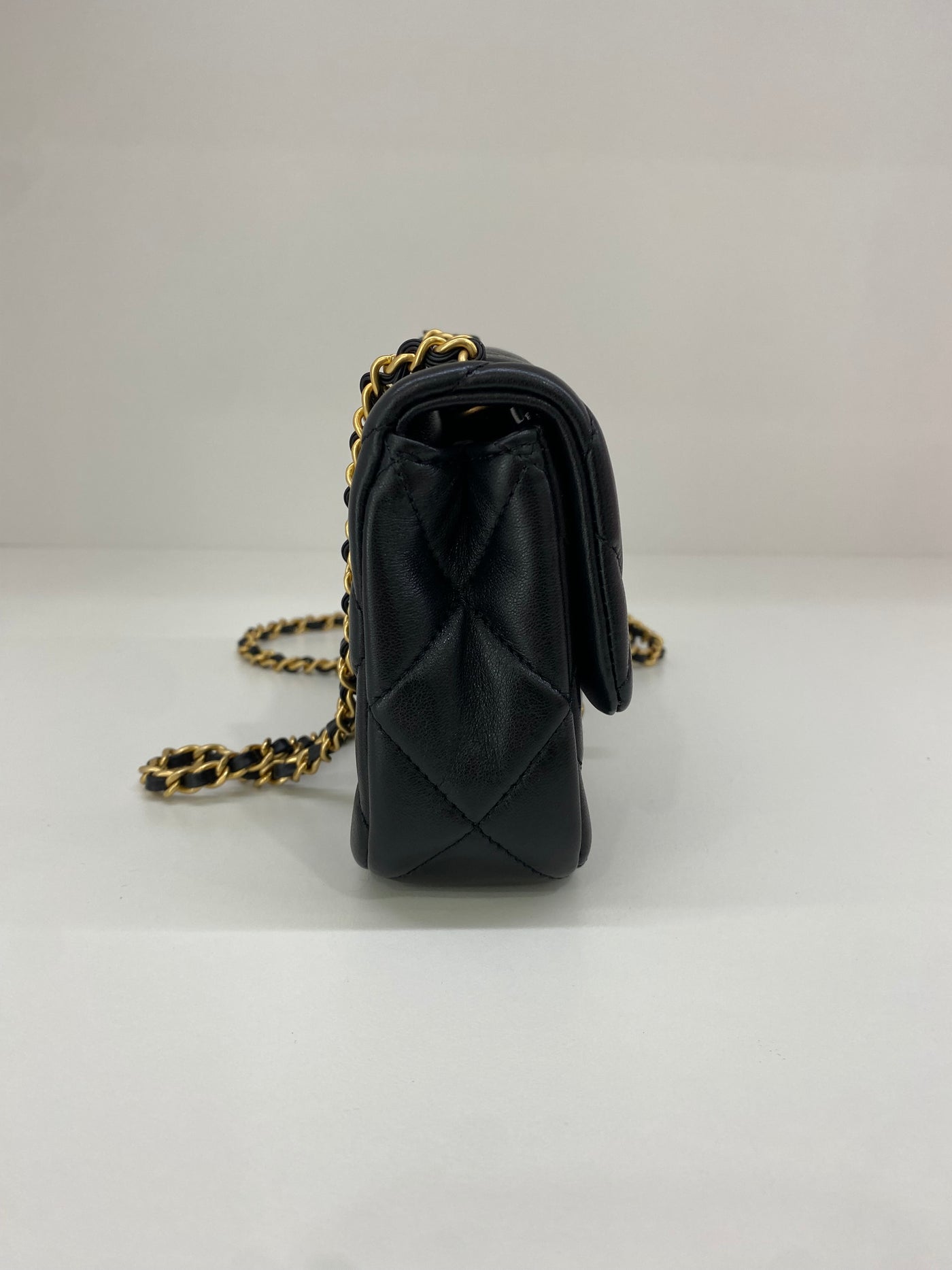 Chanel Mini Square Flap Black GHW Pearl Detail (adjustable chain)