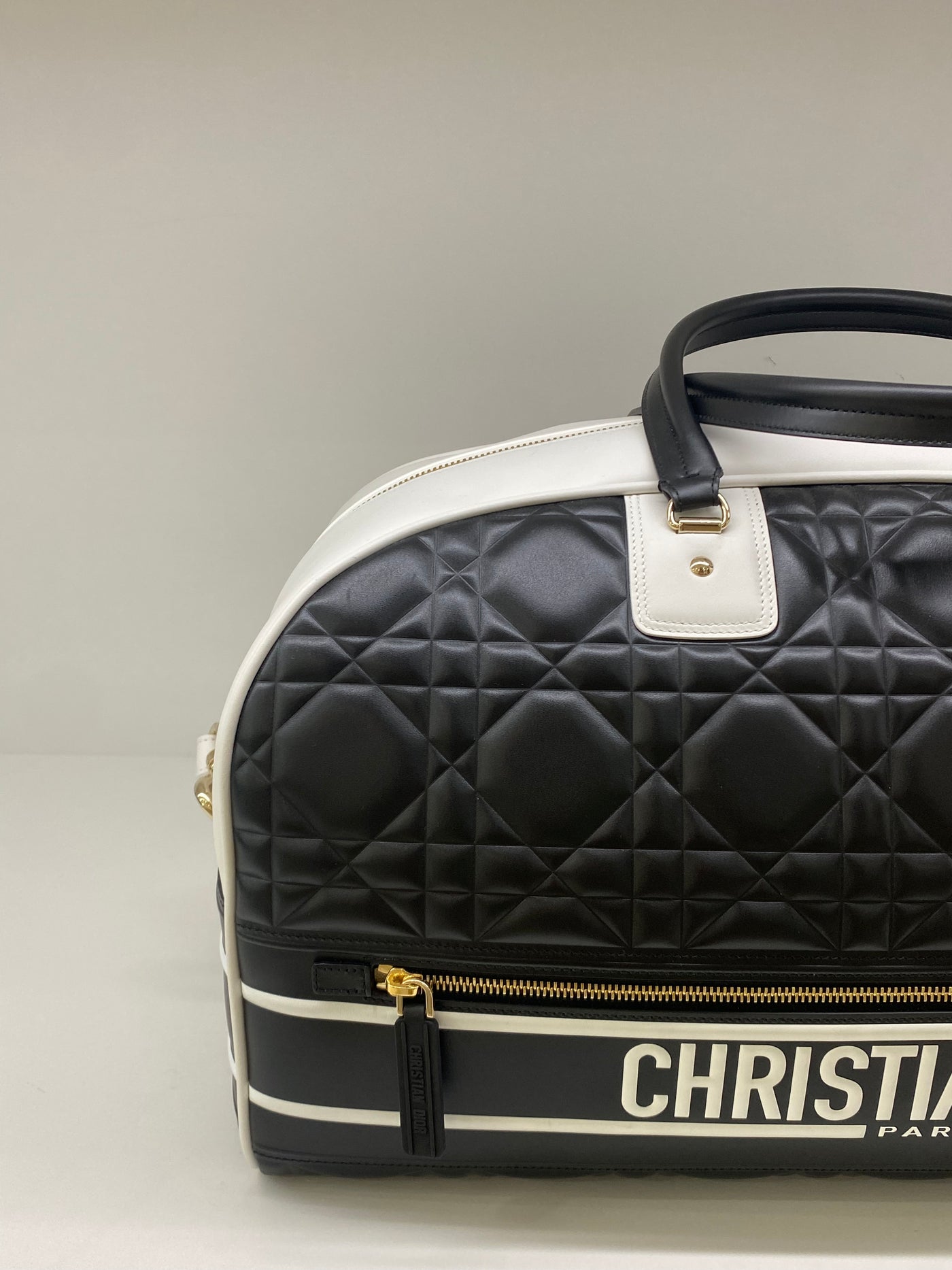 Dior Quilted Bowling Bag Luggage / White & Black