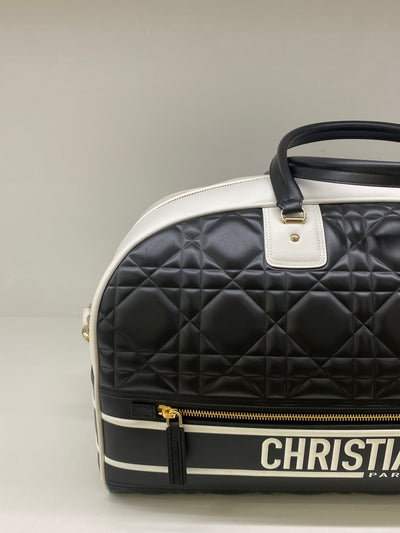 Dior Quilted Bowling Bag Luggage / White & Black