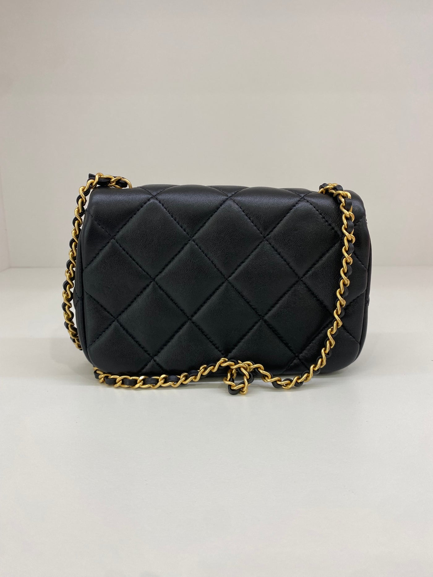 Chanel Mini Square Flap Black GHW Pearl Detail (adjustable chain)