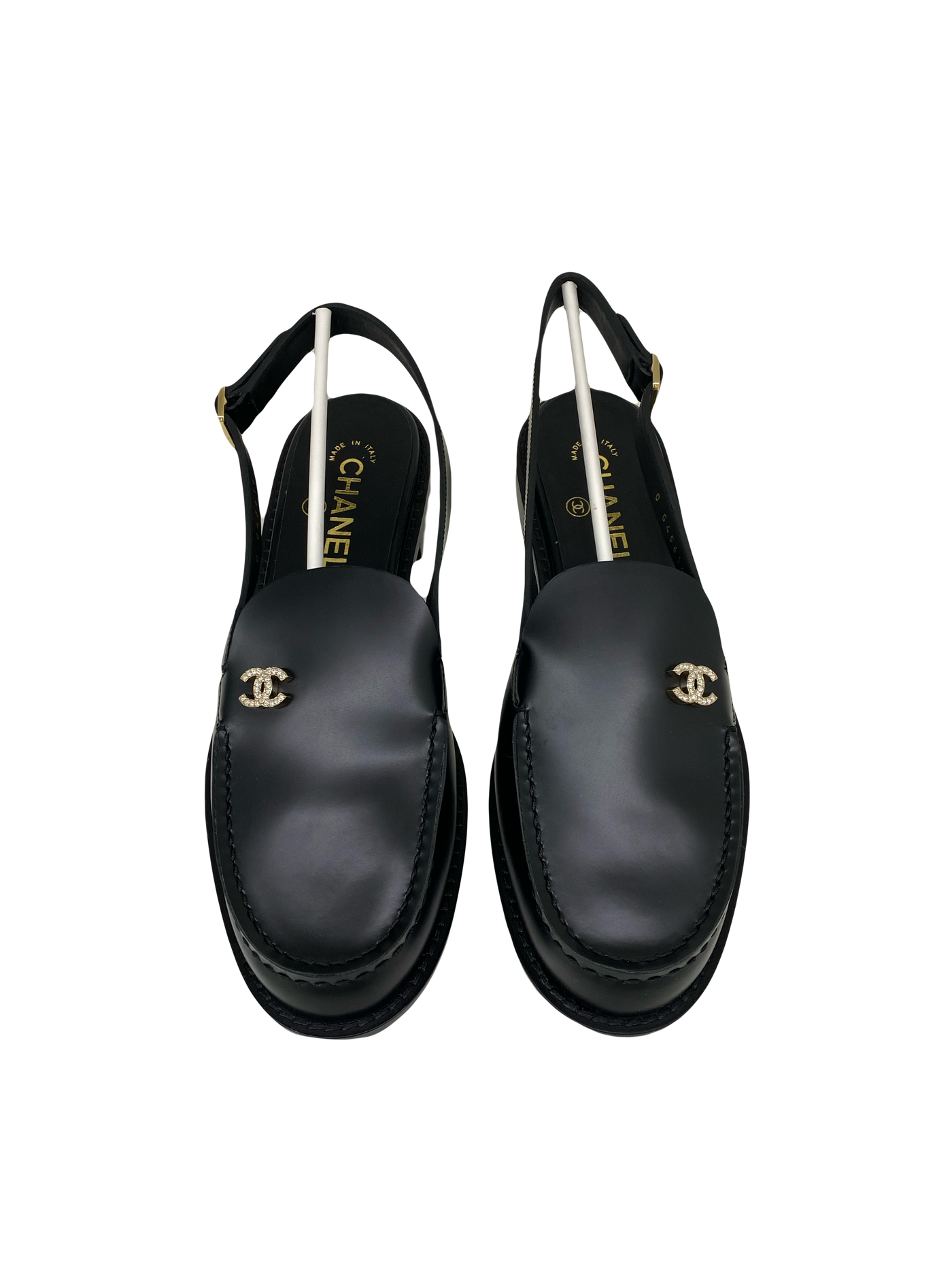 Chanel Diamante Slingback Loafers Black Size 38C