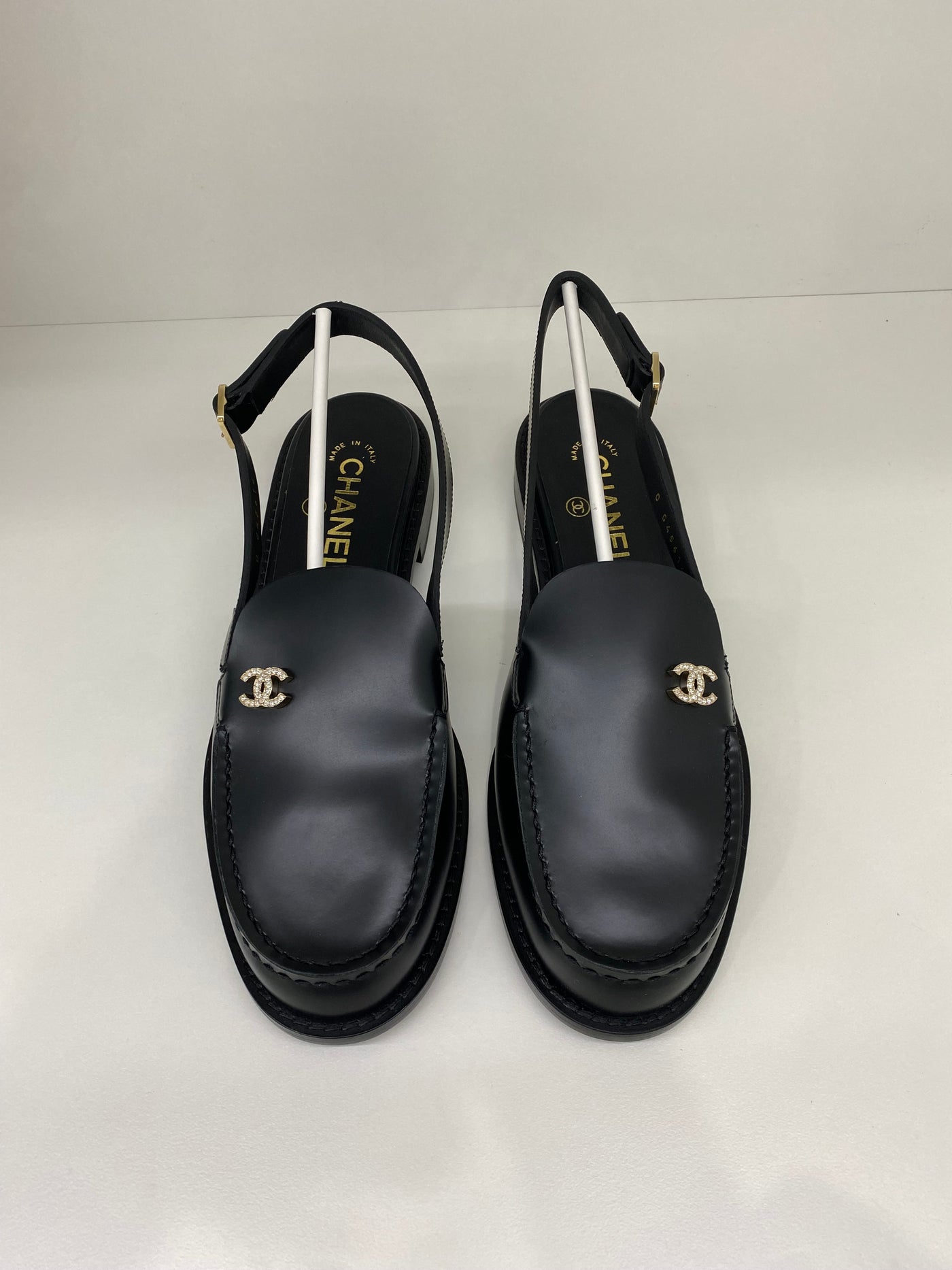 Chanel Diamante Slingback Loafers Black Size 38C