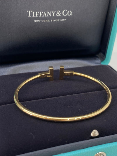 Tiffany & Co. T Diamond Wire Bracelet Yellow Gold size Small