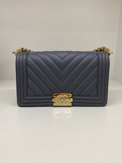 Chanel Boy Bag Chevron Grey Lambskin CGHW