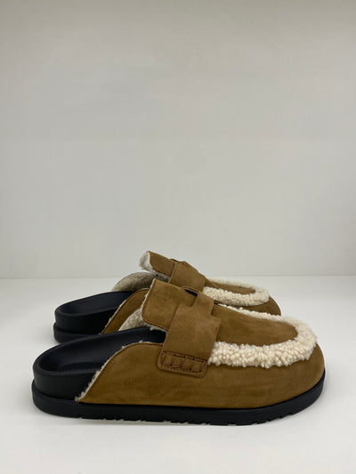 Hermes Go Mule Brown Suede & Shearling - Size 38.5