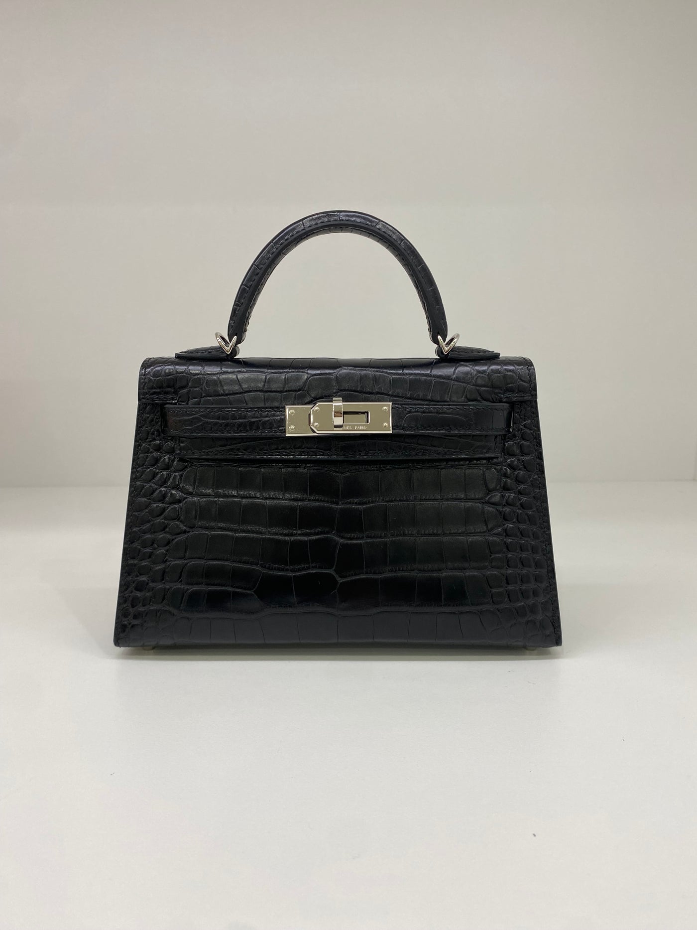 Hermes Mini Kelly Matte Mississippiensis Alligator Noir PHW