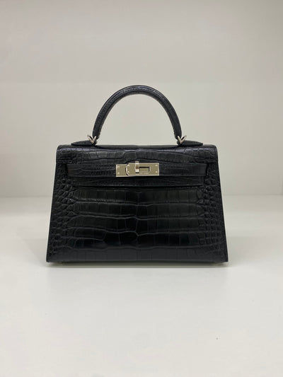 Hermes Mini Kelly Matte Mississippiensis Alligator Noir PHW