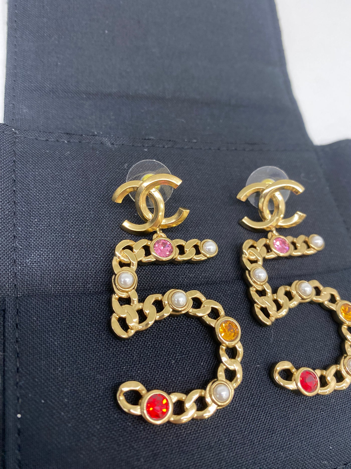 Chanel 55 CC Crystal/Pearl Earrings