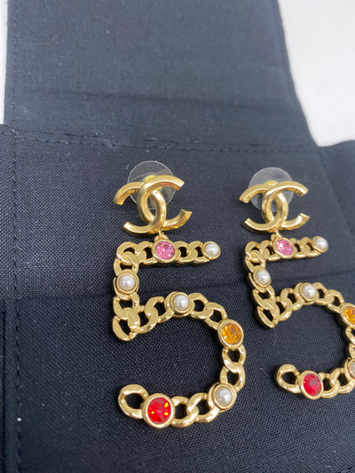 Chanel 55 CC Crystal/Pearl Earrings