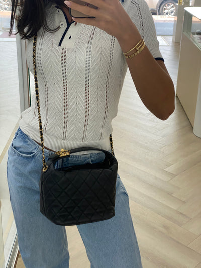 Chanel Hobo Quilted Black Bag GHW - microchipped