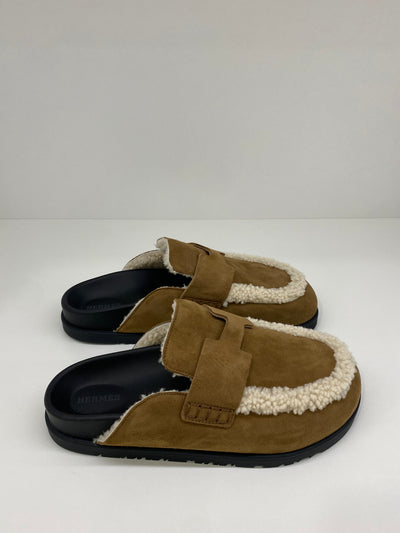 Hermes Go Mule Brown Suede & Shearling - Size 38.5