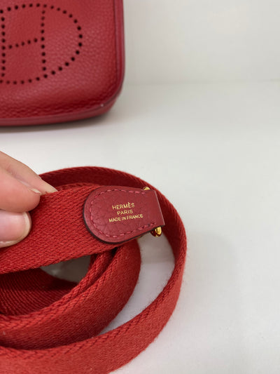 Hermes Mini Evelyne Clemence Rouge Casaque GHW