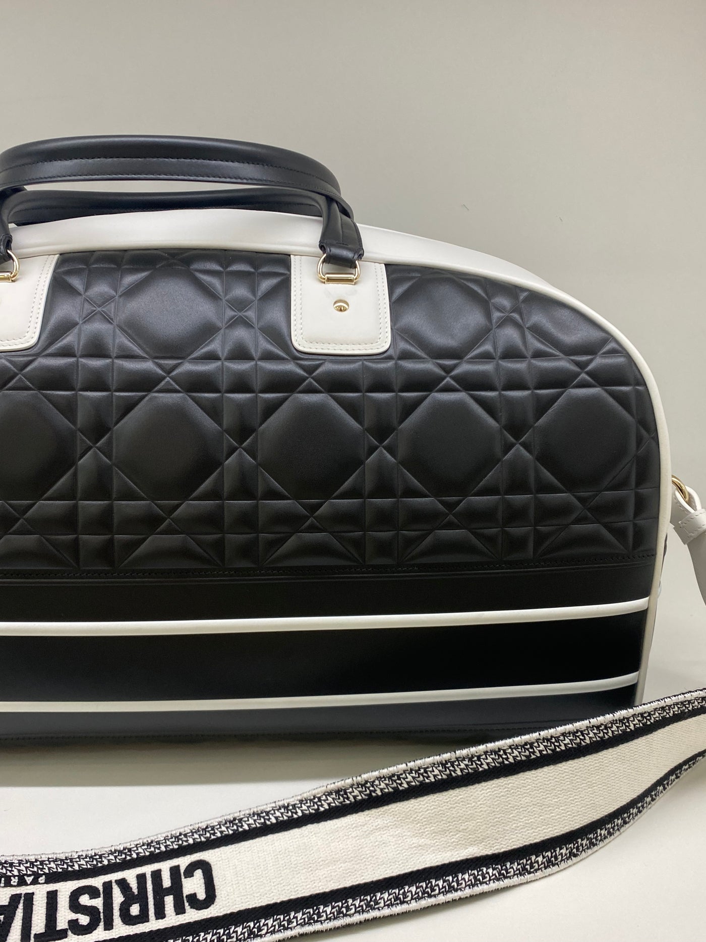 Dior Quilted Bowling Bag Luggage / White & Black