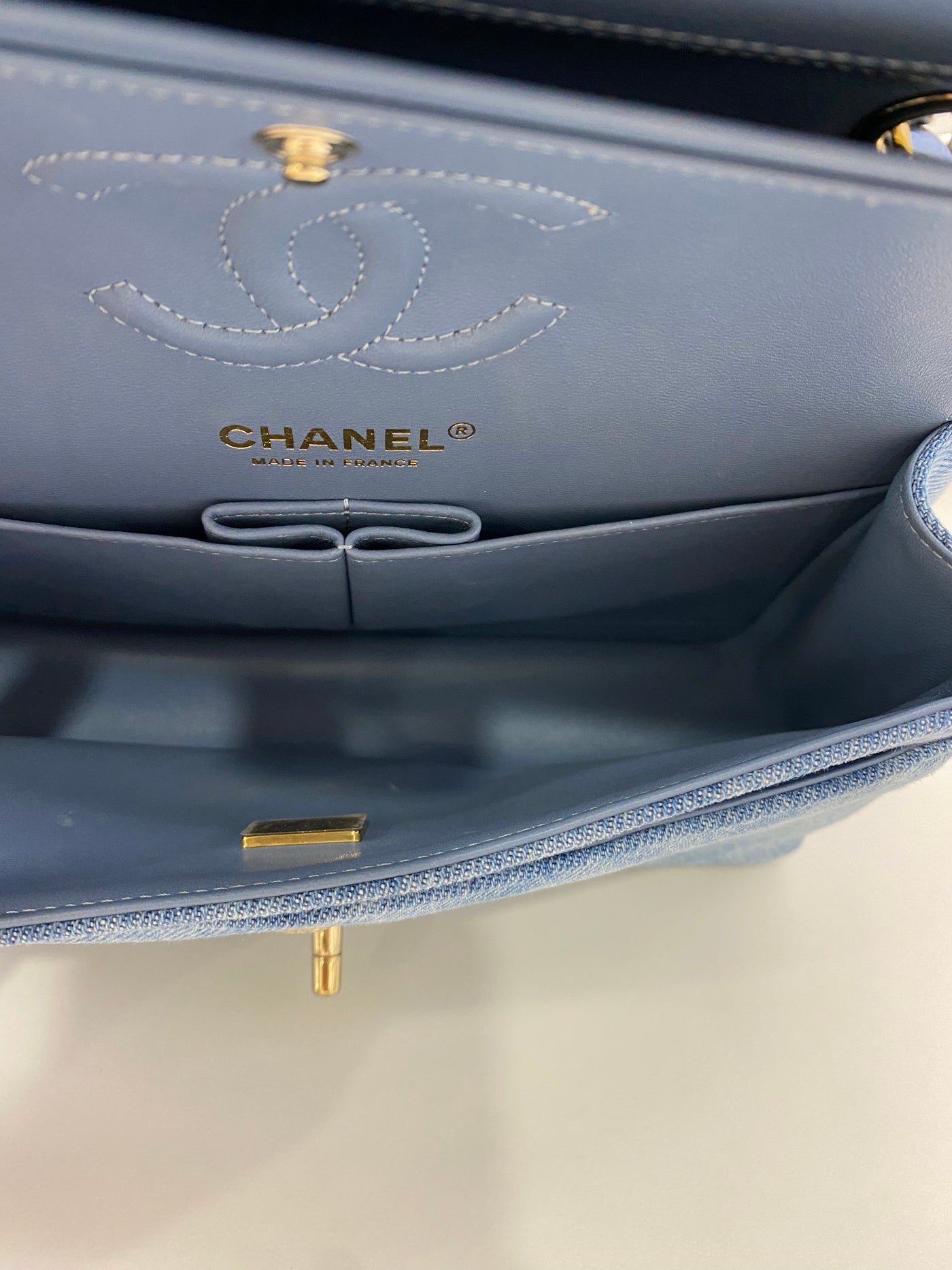 Chanel Denim Small Classic Flap CGHW (microchip)
