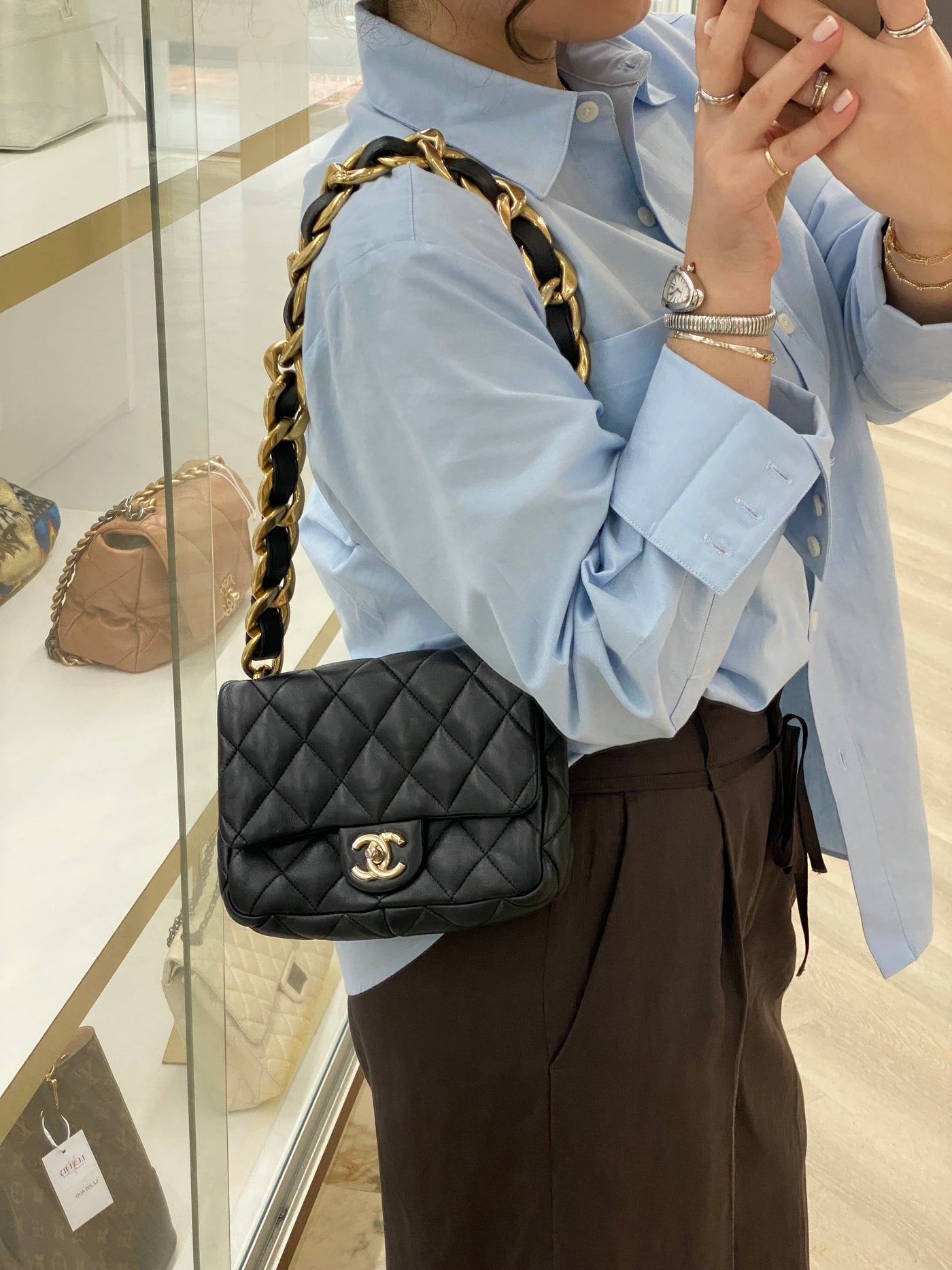 Chanel Square Shoulder Bag Black GHW (microchip)