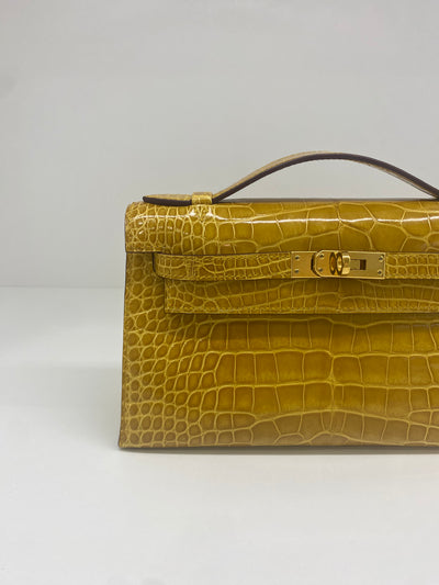 Hermes Kelly Pochette - Amber GHW - Shiny Alligator 2018