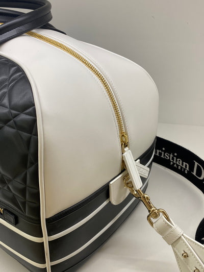 Dior Quilted Bowling Bag Luggage / White & Black