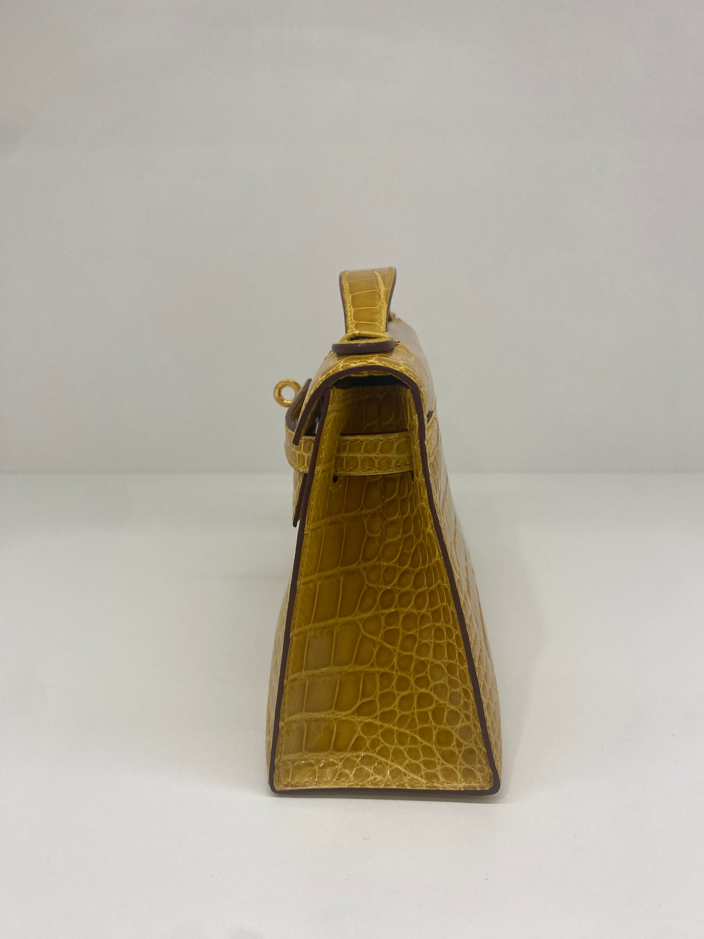 Hermes Kelly Pochette - Amber GHW - Shiny Alligator 2018