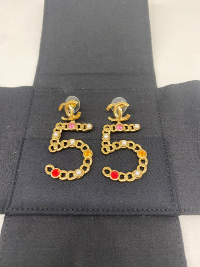 Chanel 55 CC Crystal/Pearl Earrings
