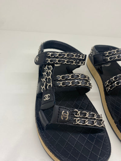 Chanel Chain Black Sandal 38